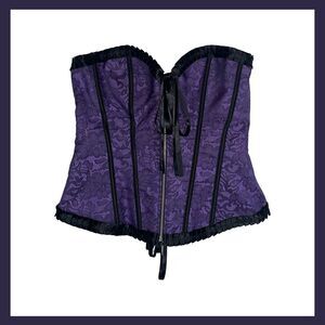 Gothic Purple Lace Corset Bustier Top 2XL Black Ribbon Trim Cosplay Witchy